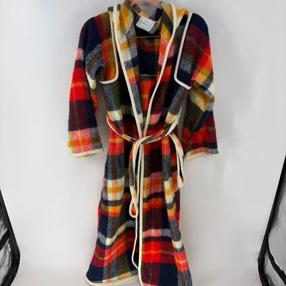 Vintage Red and Blue Pajama Robe Plush Wrap-Style with tie girls 12